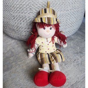 Goffa Red Hair Rag Doll Stuffed Girl Embroidered Baby Plush Stripe Dress Hat